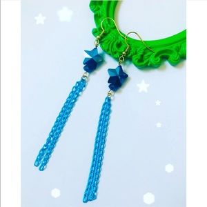 Handmade Holo Blue Star Chain Drop Earrings CUTE